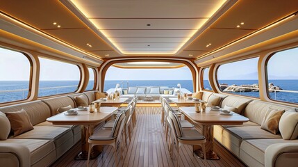 Fototapeta premium Interior view of a luxury yacht in sea water.