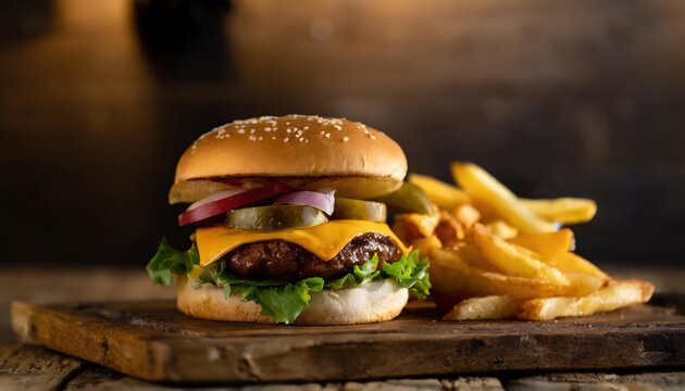 cheeseburger with fries.