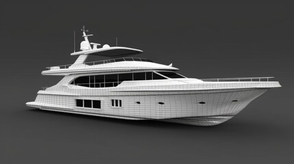 3D model of luxury yacht with plain background.