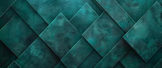 Obraz premium Abstract dark teal background with geometric pattern made of diamond shapes and a grunge texture