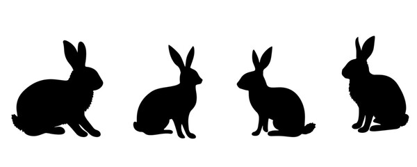 set of rabbit silhouette illustration