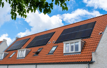 Solar Panel House Roof Generator Energy The Hague Netherlands Blue Sky Sun