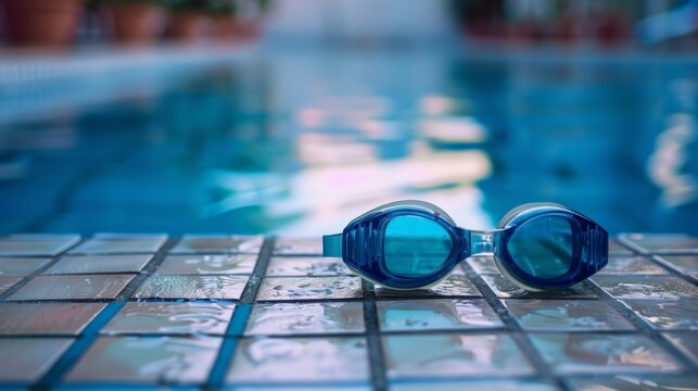 Swimming goggle by swimming pool