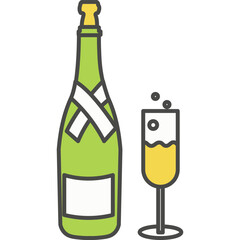 Champagne bottle with glass vector icon