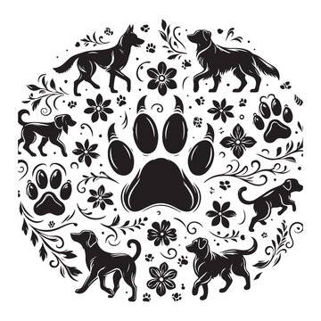 recommend clip art: Black footprints of dogs, turn left-vector illustration