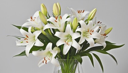 Fototapeta premium Elegant white lily floral bouquet drawing perfect for a spring greeting card