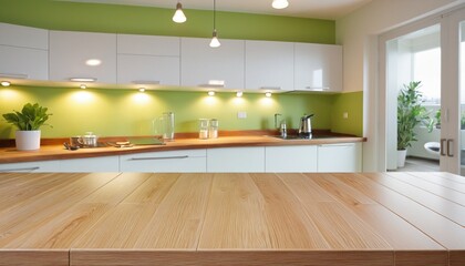 Luxury dining table with a wooden tabletop in a modern kitchen setting