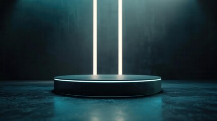 Modern podium with a futuristic design, empty stage, product showcase