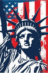 Obraz premium Illustration of the statue of liberty wearing sunglasses against an American flag