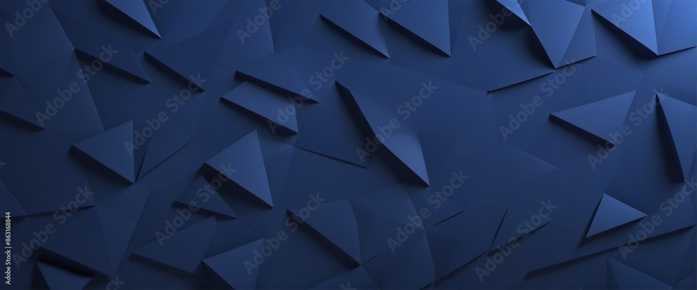Poster a detailed geometric triangular structure in metallic blue gradient shapes for a modern background d