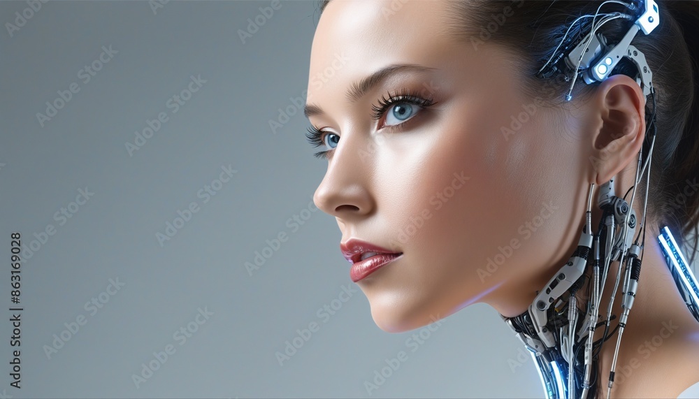 Poster a futuristic cybernetic android with advanced artificial intelligence embodies the cutting-edge of t