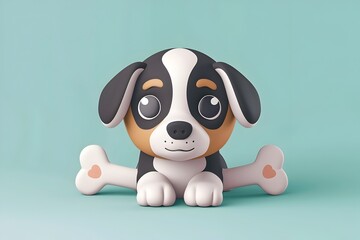 Minimalist 3D Dog and Bone Logo Design for Brand Identity or Mascot