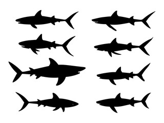 set of shark silhouette illustration 