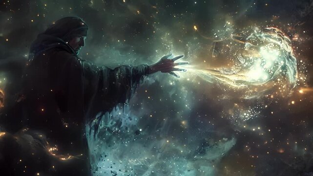 The mage extended their hand and a stream of sparkling glyphs appeared moving in a hypnotic dance around them.