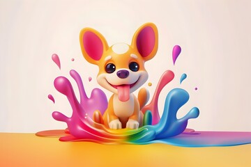 Fototapeta premium Playful 3D Dog Logo with Colorful Graphic Elements