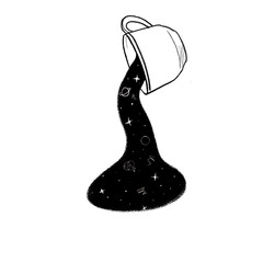 Xícara, universo, existência, lúdico, surrealismo, café, leitura, literatura, ilustração