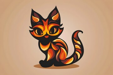 Stylized 3D Cat Logo in Tribal Art Design