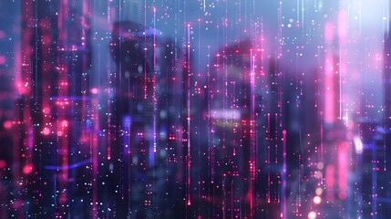 Futuristic Molecular Data Visualization - Intricate Neon Cityscape Background