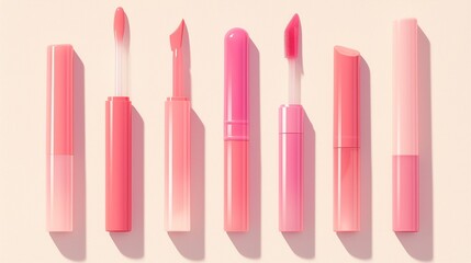 Pink lip gloss, Lipstick package, Cap set isolated, Mockup.