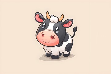 Fototapeta premium Vintage Badge Logo with Cute Cow in Simple Style
