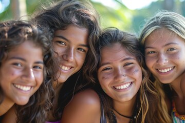 Fototapeta premium group of young women smiling looking at camera radial