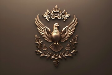 Vintage Style Pigeon Emblem Logo with Ornate Heraldic Design