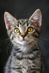 Adorable grey kitten posing for portraits