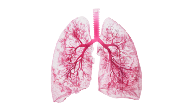 A human lungs with pink veins on transparent background