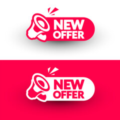 Round Label With Megaphone And Text New Offer