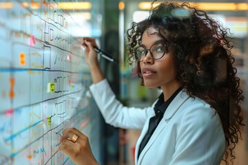 A Businesswoman using eisenhower matrix for her priorities