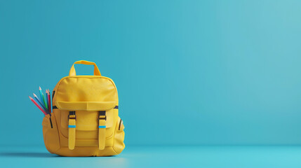 Schulanfang - Rucksack mit B&uuml;cher und Wecker als Symbolbild f&uuml;r den Schulstart. Start ins neue Schuljahr