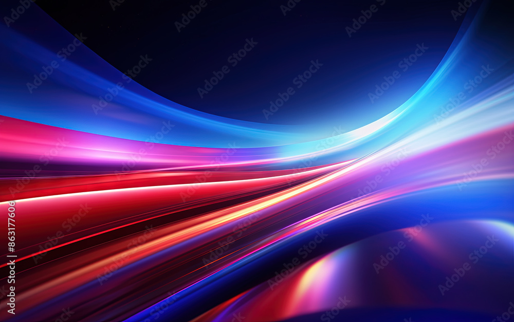 Poster Vibrant abstract blue and red waveform with fluid motion and colorful gradients.