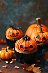 A cupcakes and pumpkins to celebrate halloween on a back