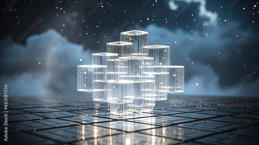 Aufkleber Data cloud structure concept with digital technology cloud sign for online backup and network compute power service.