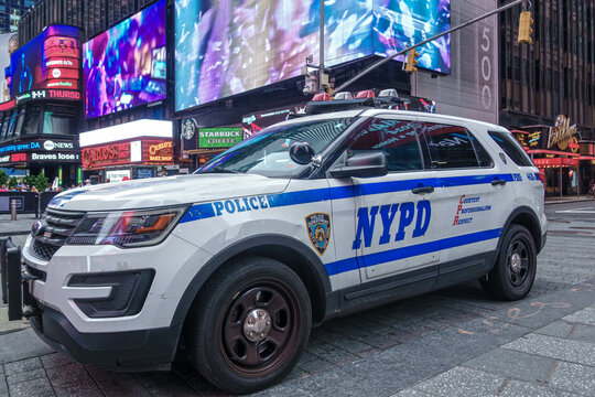 A New York Police car in Times Square