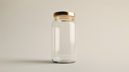 Mockup of empty glass jar with tin lid on white background