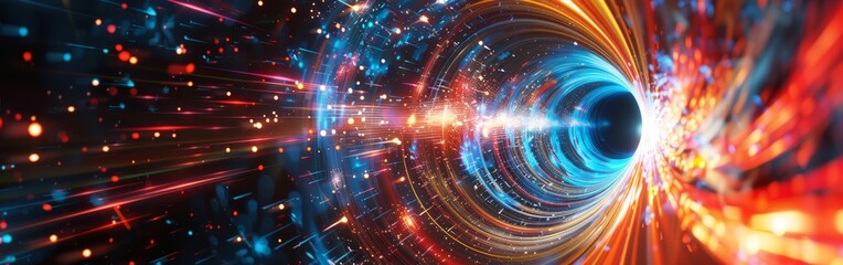 Obraz premium Neon Energy Sphere Surrounded by Dynamic Particles