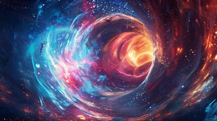Neon Energy Sphere Surrounded by Dynamic Particles