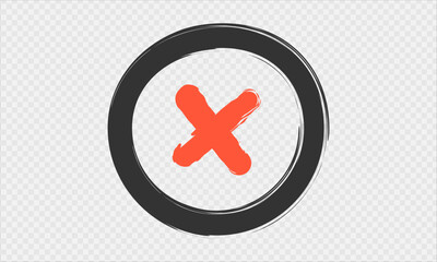 Fototapeta premium Cross Check Mark Hand Drawn Icon.Ink brush Doodle x mark for list items, checkbox.No sign isolated on a transparent background.Vector illustration EPS10