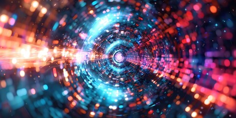 Obraz premium Neon Energy Sphere Surrounded by Dynamic Particles