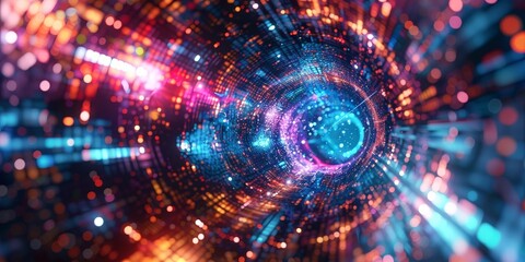 Fototapeta premium Neon Energy Sphere Surrounded by Dynamic Particles