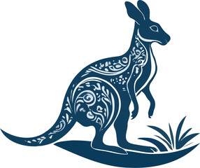 Enchanting Kangaroo Vector Art in Oceanic Blue