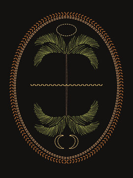 ILUSTRACION PALMERA BORDADA-TROPICAL AESTHETIC-DISE&Ntilde;O EFECTO BORDADO-PALMERAS TROPICALES-VACACIONES DE VERANO-ESTAMPAS TROPICALES-ESTAMPAS BORDADAS