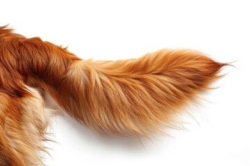 Close-up shot of a dog's tail on a white surface