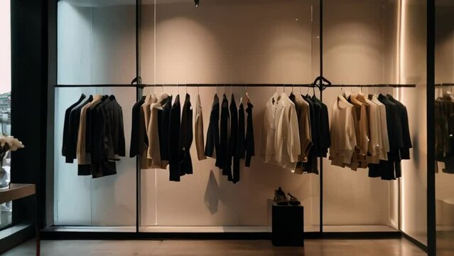 Clothes Displayed on a Rack in a Modern Clothing Store