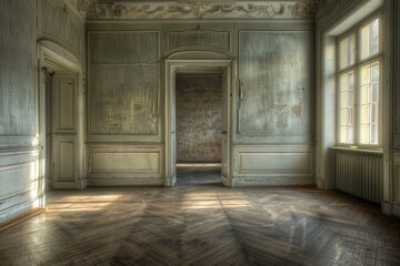 Fototapeta premium A simple interior design concept featuring a bare room with wooden flooring and walls