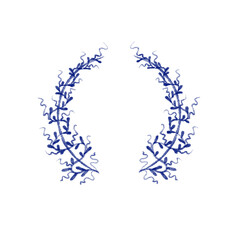 Floral botanical gentle creative blue hand drawn watercolor painted circle border, frame