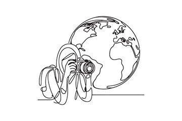Fototapeta premium Single one line drawing Photographer with camera. World photography day concept. Continuous line draw design graphic vector illustration.