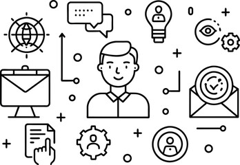 Marketing concept editable stroke outline icons set isolated on white background flat vector illustration