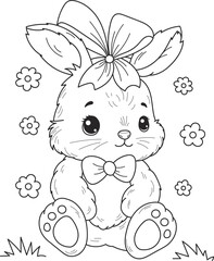 Coloring page outline of the cartoon cute little hare. Colorful vector illustration, summer coloring book for kids.